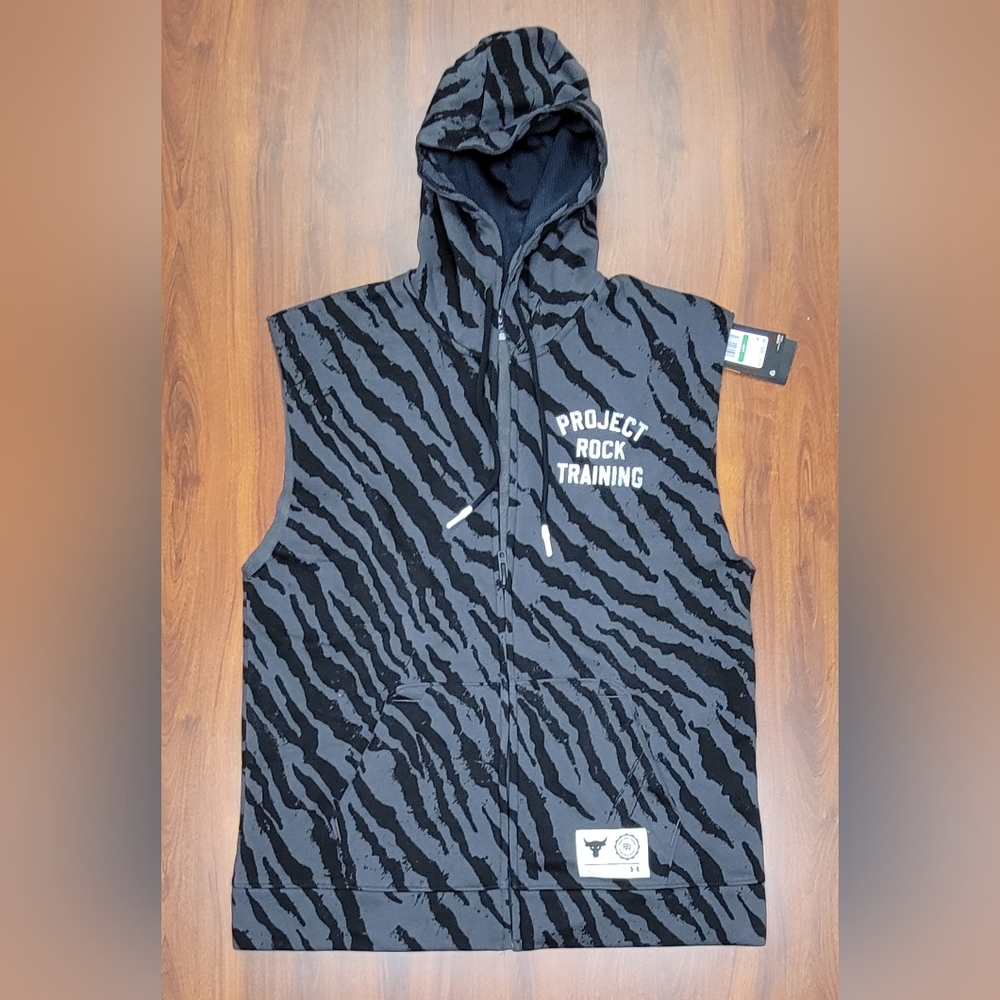 New Under Armour Project Rock Rival Fleece Sleeveless Full Zip Hoodie Men Large